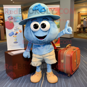 Blue Clam Chowder mascot costume character dressed with a Denim Shorts and Briefcases