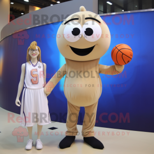 Beige Basketball Ball mascot costume character dressed with a Sheath Dress and Cufflinks