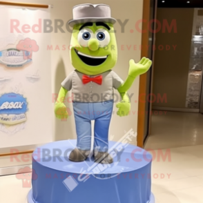 Olive Wedding Cake mascot costume character dressed with a Denim Shirt and Bow ties