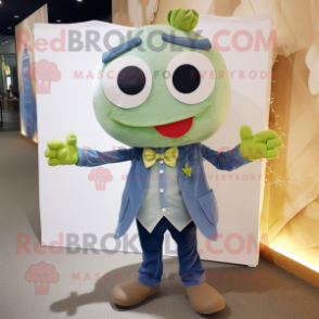 Olive Wedding Cake mascot costume character dressed with a Denim Shirt and Bow ties