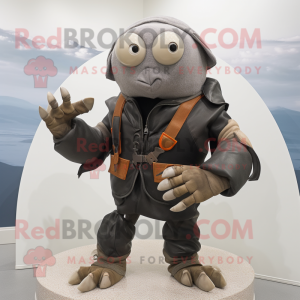 Gray Hermit Crab mascot costume character dressed with a Leather Jacket and Rings