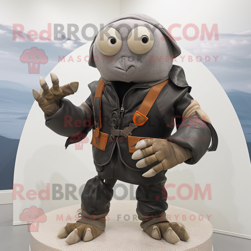 Gray Hermit Crab mascot costume character dressed with a Leather Jacket and Rings Gray Hermit Crab mascot costume character dressed with a Leather Jacket and Rings