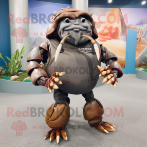 Gray Hermit Crab mascot costume character dressed with a Leather Jacket and Rings