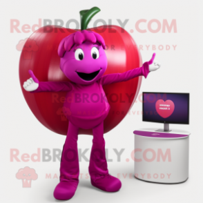 Magenta Apple mascot costume character dressed with a Turtleneck and Earrings