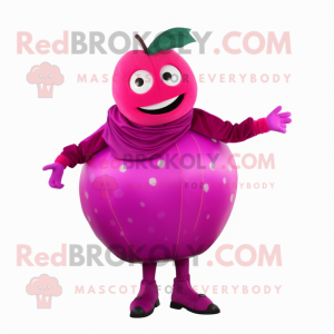 Magenta Apple mascot costume character dressed with a Turtleneck and Earrings