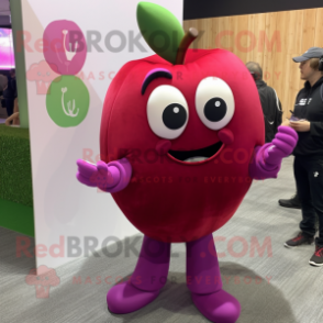 Magenta Apple mascot costume character dressed with a Turtleneck and Earrings