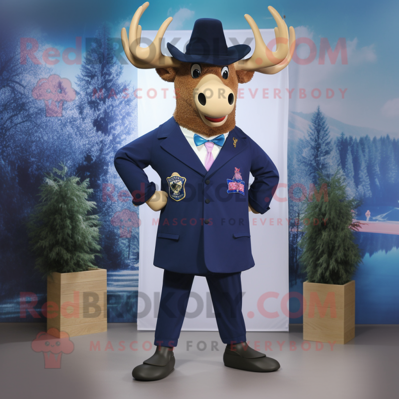 Navy Elk mascot costume character dressed with a Blazer and Hat pins Navy Elk mascot costume character dressed with a Blazer and Hat pins