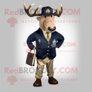 Navy Elk mascot costume character dressed with a Blazer and Hat pins