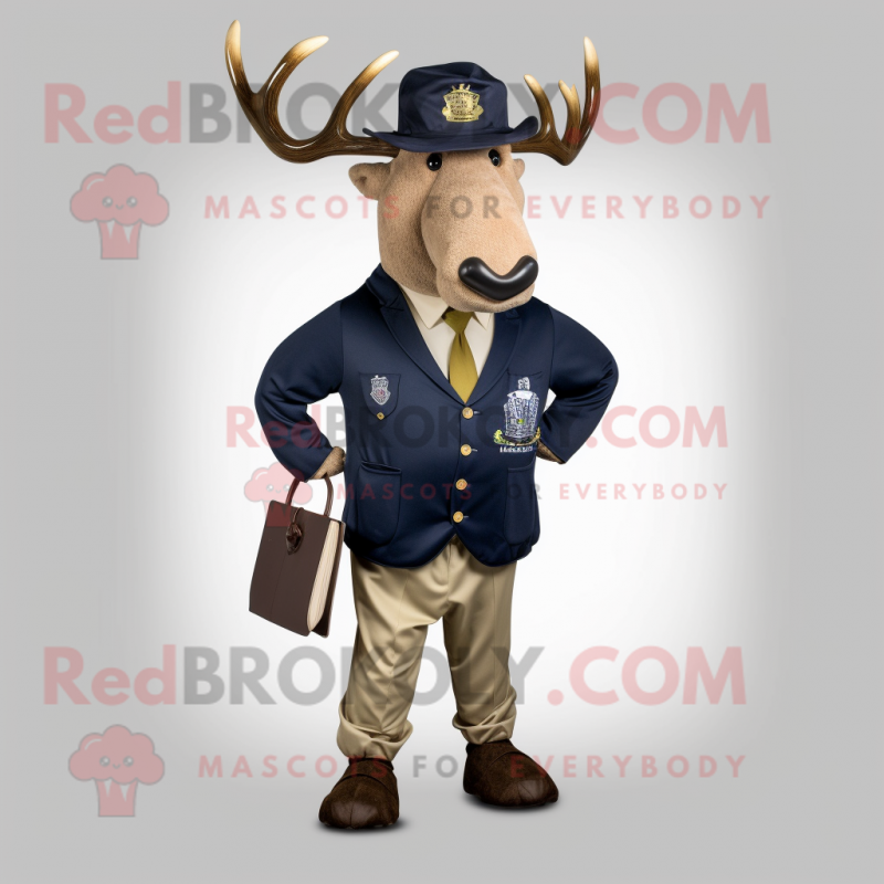 Navy Elk mascot costume character dressed with a Blazer and Hat pins Navy Elk mascot costume character dressed with a Blazer and Hat pins