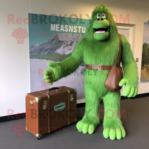 Green Sasquatch mascot costume character dressed with a Empire Waist Dress and Briefcases