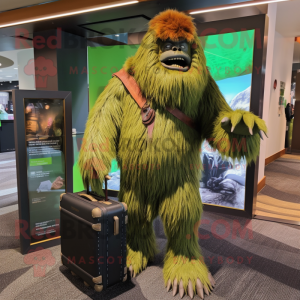 Green Sasquatch mascot costume character dressed with a Empire Waist Dress and Briefcases