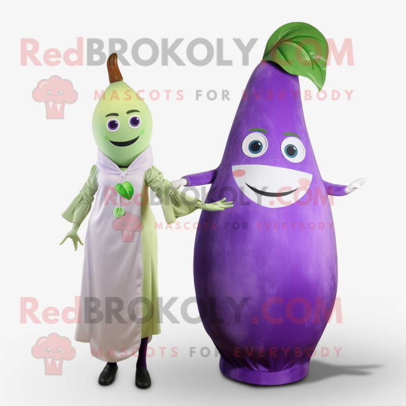 Lavender Pear mascot costume character dressed with a Sheath Dress and Wraps Lavender Pear mascot costume character dressed with a Sheath Dress and Wraps