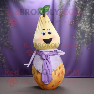 Lavender Pear mascot costume character dressed with a Sheath Dress and Wraps