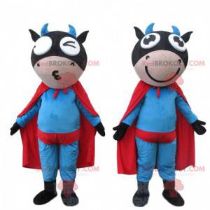 2 mascotes vacas de super-heróis, fantasias de super-heróis -