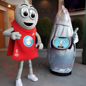 Silver Shakshuka mascot costume character dressed with a Shift Dress and Smartwatches