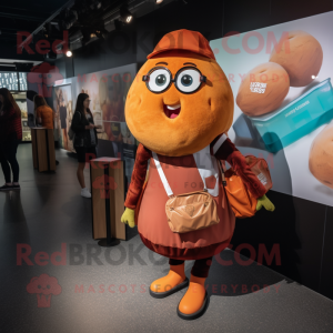Rust Potato mascot costume character dressed with a Mini Skirt and Handbags