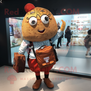 Rust Potato mascot costume character dressed with a Mini Skirt and Handbags