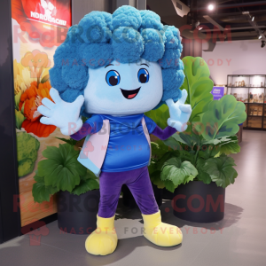 Blue Cauliflower mascot costume character dressed with a Flare Jeans and Wraps