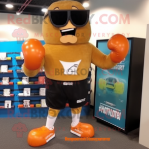 Black Boxing Glove mascot costume character dressed with a Board Shorts and Reading glasses