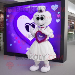 Purple Heart mascot costume character dressed with a Wedding Dress and Digital watches
