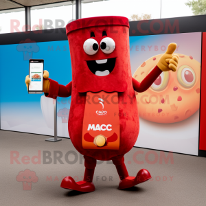 Red Nachos mascot costume character dressed with a Leggings and Smartwatches