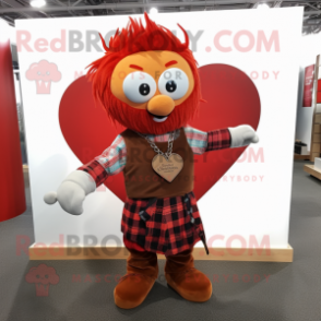 Rust Arrow Of Love mascot costume character dressed with a Flannel Shirt and Bracelet watches