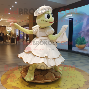 Cream Turtle mascot costume character dressed with a Skirt and Anklets