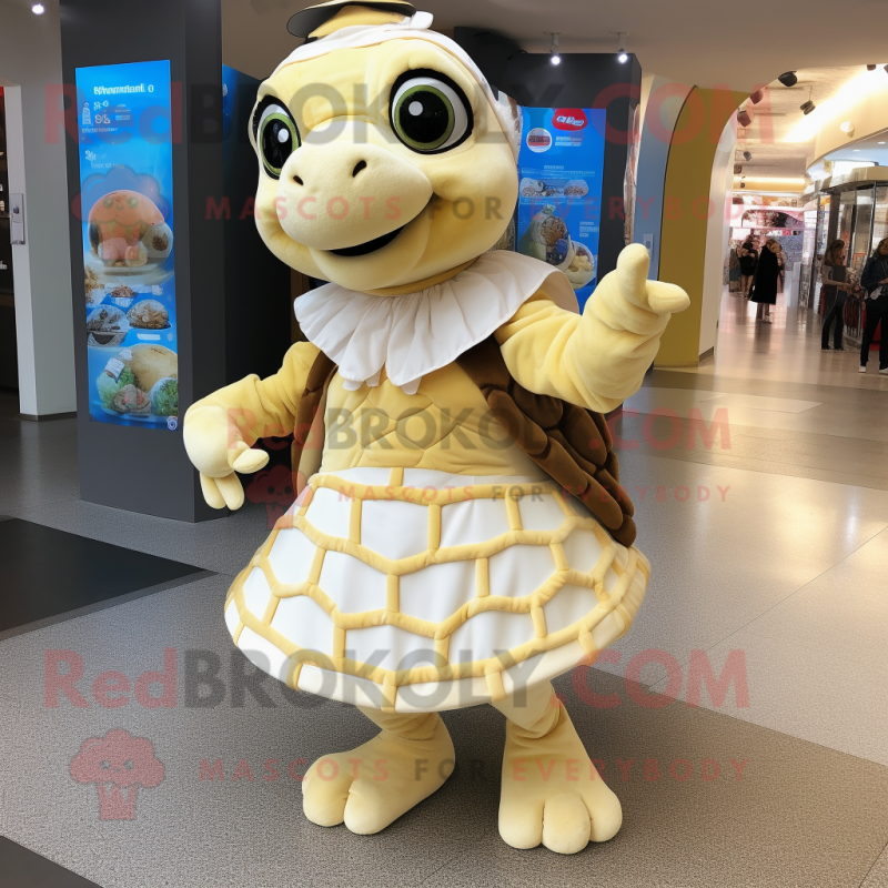 Cream Turtle mascot costume character dressed with a Skirt and Anklets