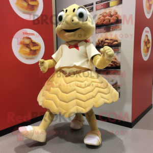 Cream Turtle mascot costume character dressed with a Skirt and Anklets