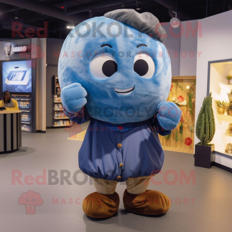 Blue Potato mascot costume character dressed with a Bomber Jacket and Shawls Blue Potato mascot costume character dressed with a Bomber Jacket and Shawls