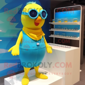 Cyan Canary maskot kostume...