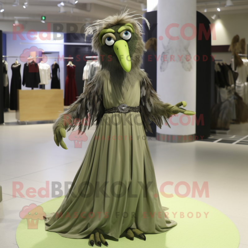 Olive Harpy mascot costume character dressed with a Ball Gown and Belts