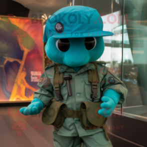 Turquoise Marine Recon mascot costume character dressed with a Waistcoat and Watches