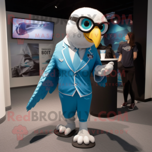 Sky Blue Falcon mascot costume character dressed with a Dress Shirt and Watches