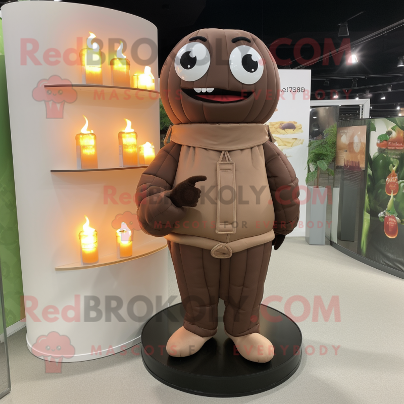Brown Scented Candle mascot costume character dressed with a Turtleneck and Anklets Brown Scented Candle mascot costume character dressed with a Turtleneck and Anklets