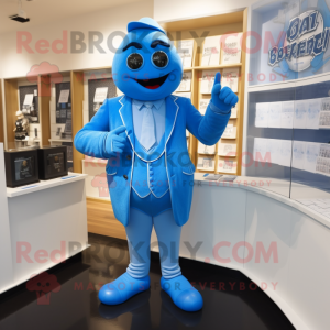 Blue Attorney mascot costume character dressed with a Bodysuit and Gloves