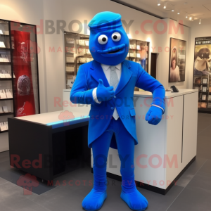 Blue Attorney mascot costume character dressed with a Bodysuit and Gloves