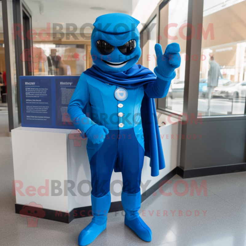 Blue Attorney mascot costume character dressed with a Bodysuit and Gloves