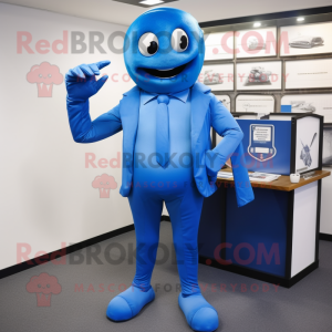 Blue Attorney mascot costume character dressed with a Bodysuit and Gloves