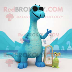 Cyan Brachiosaurus maskot...