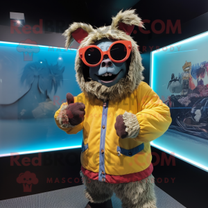 nan Demon mascot costume character dressed with a Parka and Sunglasses