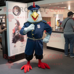 Navy Rooster mascot costume character dressed with a Jeans and Earrings