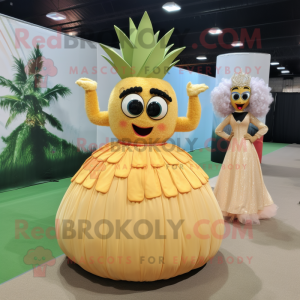 Tan Pineapple mascot costume character dressed with a Ball Gown and Ties