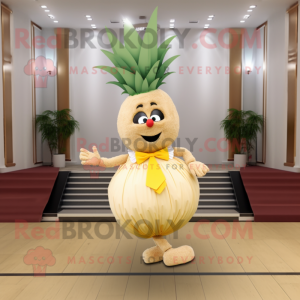 Tan Pineapple mascot costume character dressed with a Ball Gown and Ties