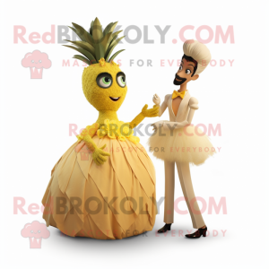 Tan Pineapple mascot costume character dressed with a Ball Gown and Ties