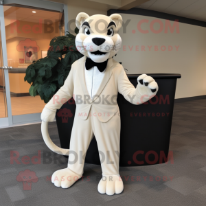 Beige Panther mascot costume character dressed with a Tuxedo and Clutch bags