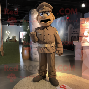 Brown Army Soldier mascot costume character dressed with a Oxford Shirt and Earrings