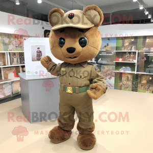 Brown Army Soldier mascot costume character dressed with a Oxford Shirt and Earrings