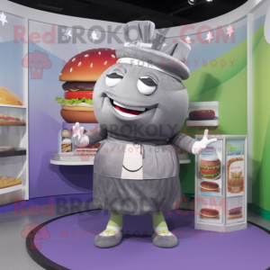 Gray Hamburger mascot costume character dressed with a Culottes and Coin purses