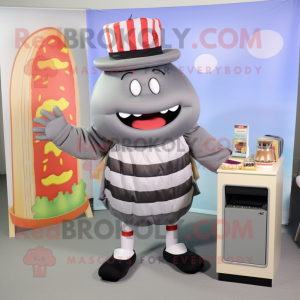 Gray Hamburger mascot costume character dressed with a Culottes and Coin purses